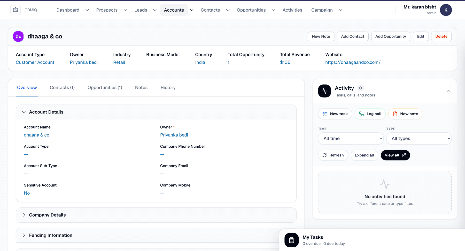 CRMIQ dashboard with pipeline stats