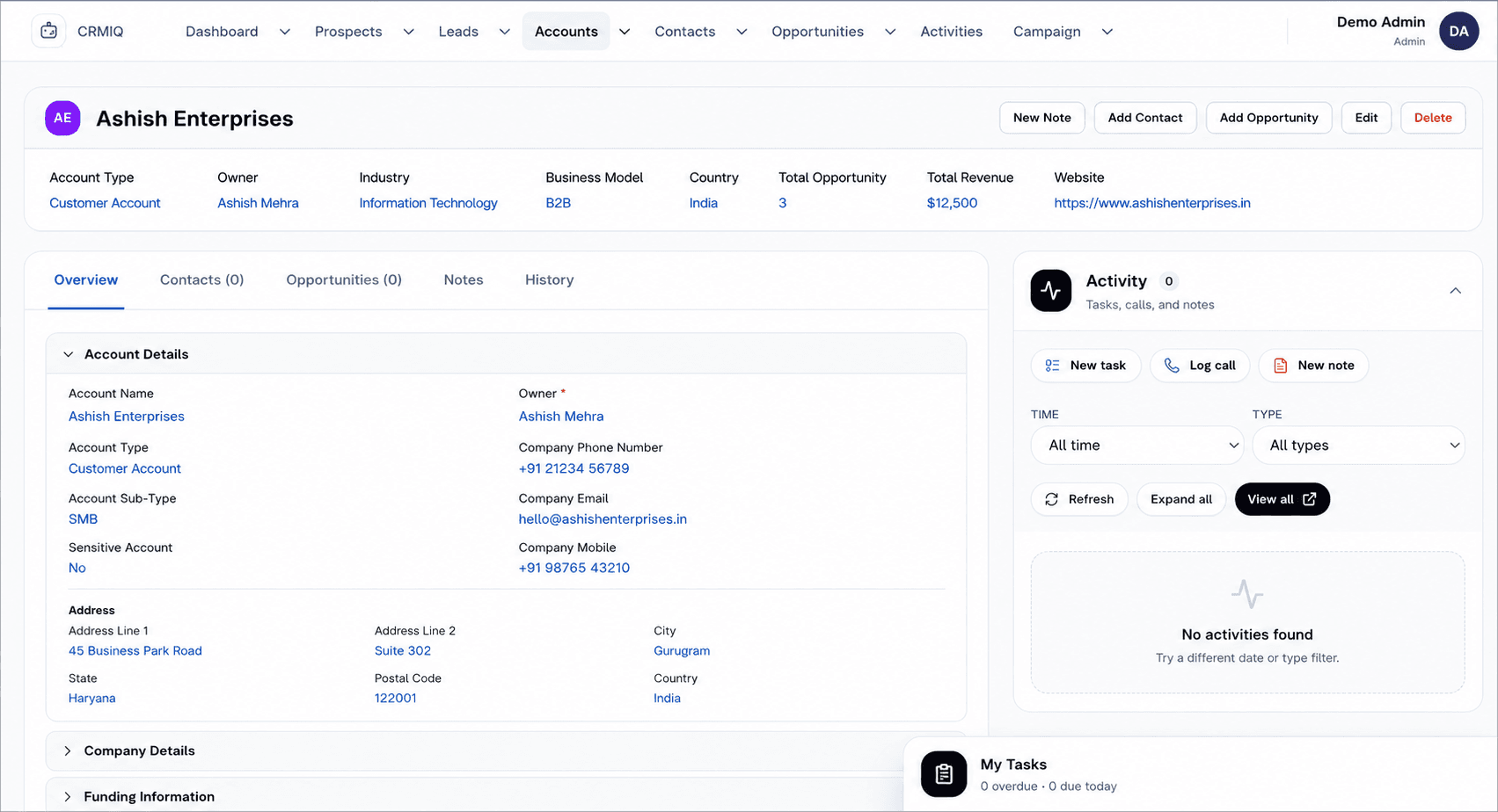 CRMIQ dashboard with pipeline stats