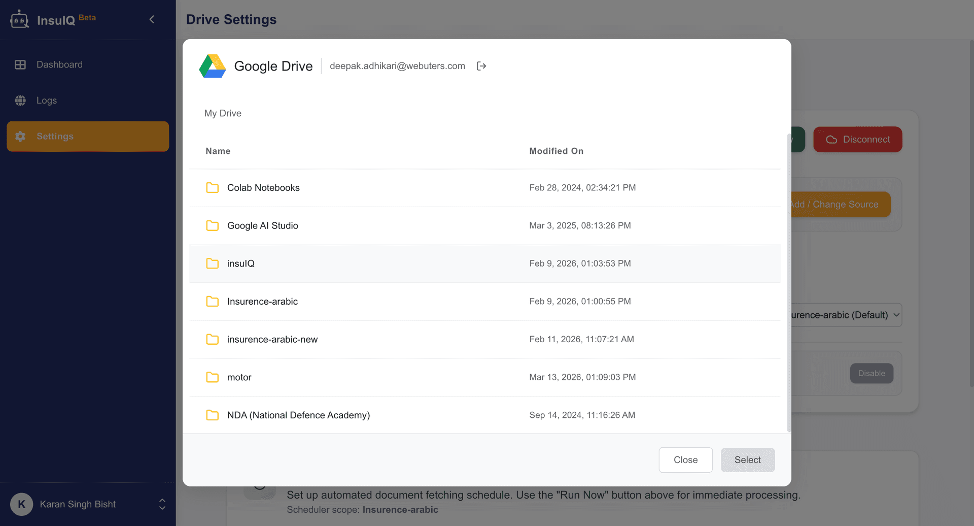 Google Drive folder picker