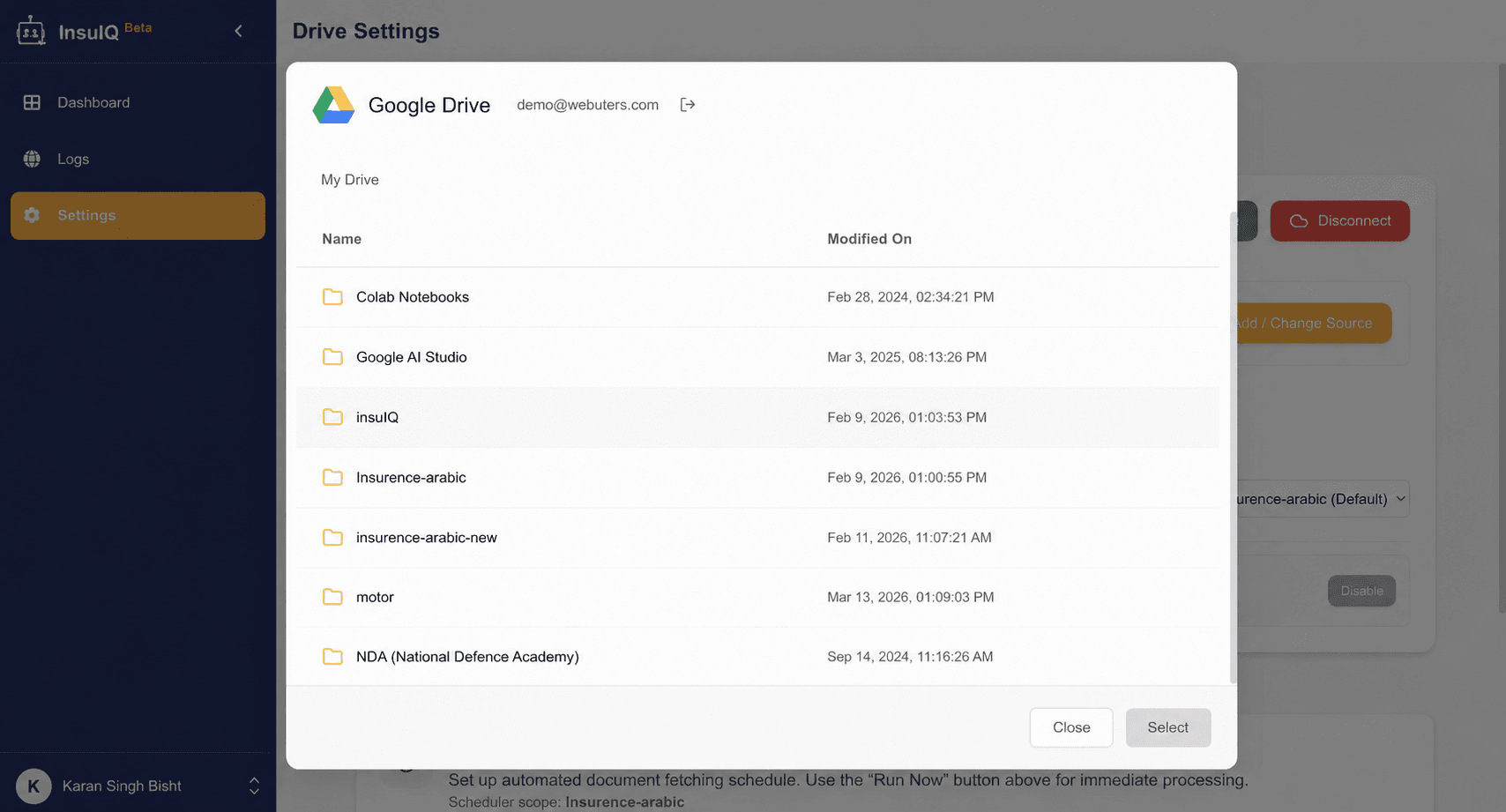Google Drive folder picker